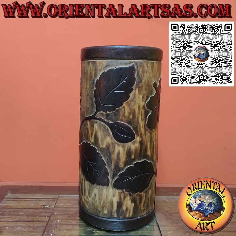 Portaombrelli in legno unico tronco scolpito a mano soggetti floreali