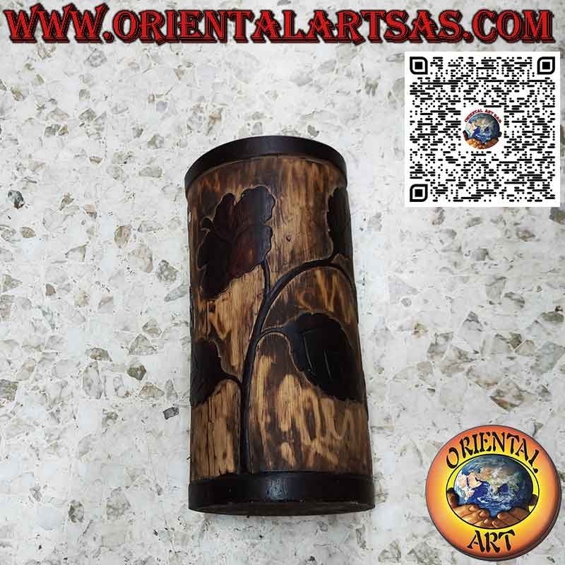 Single trunk wooden umbrella stand hand-carved with floral subjects