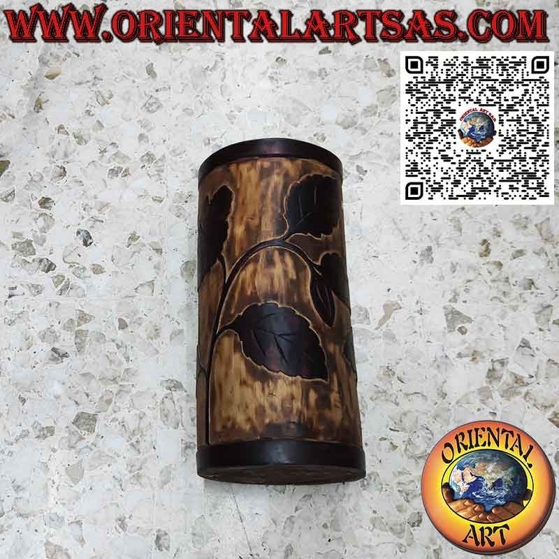 Single trunk wooden umbrella stand hand-carved with floral subjects