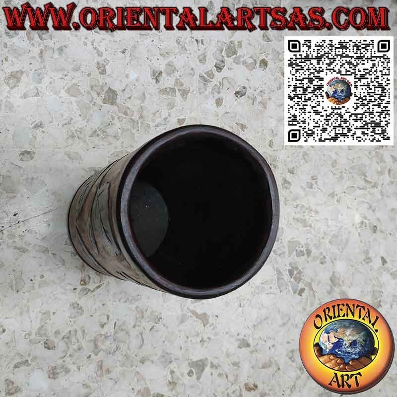 Porte-parapluie en bois à tronc unique sculpté à la main de sujets floraux