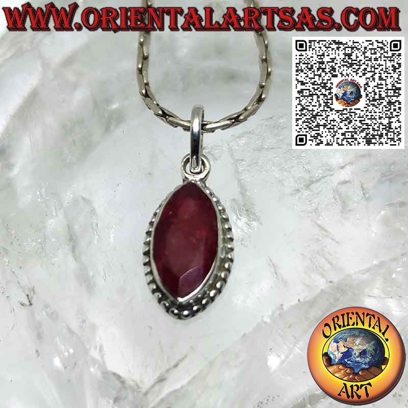 Silver pendant with natural shuttle ruby surrounded intertwining