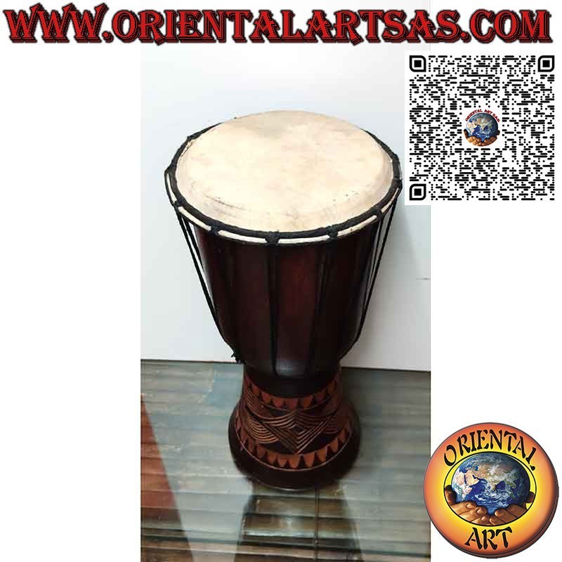 Bongo djembé incrustado a mano en madera de caoba y piel de cabra de 40 cm.