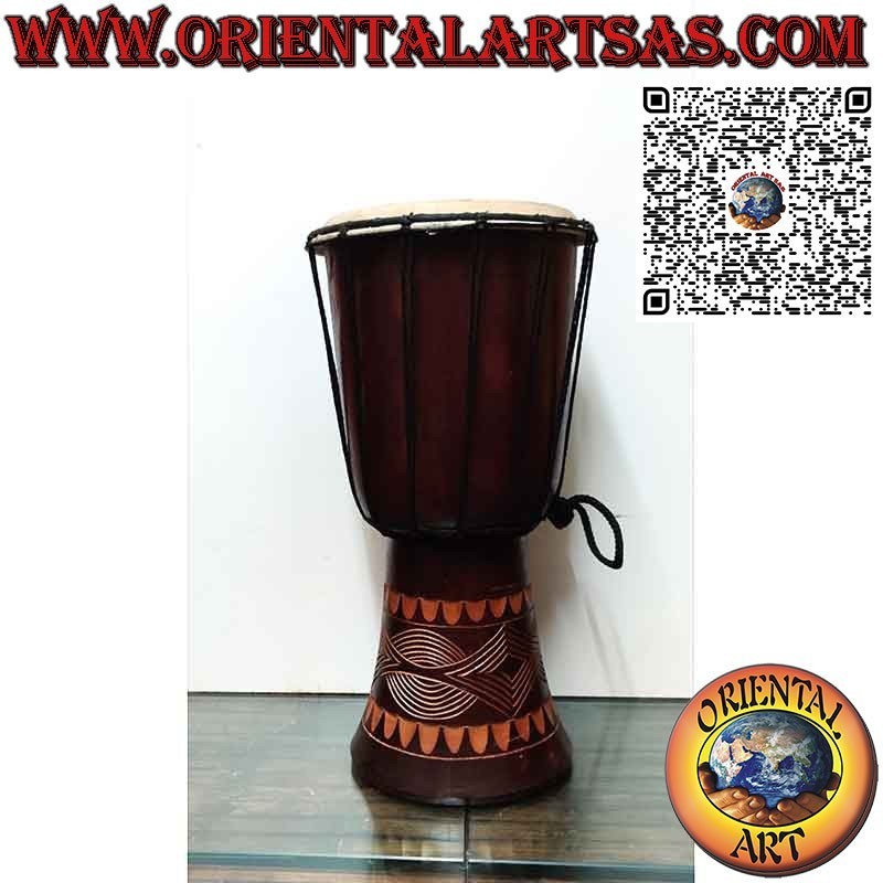 Bongo djembé incrustado a mano en madera de caoba y piel de cabra de 40 cm.