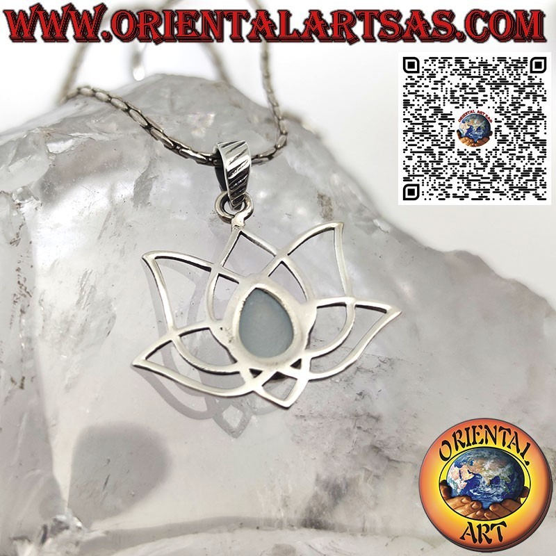 Lotus flower silver pendant with Celestina, symbol of purification