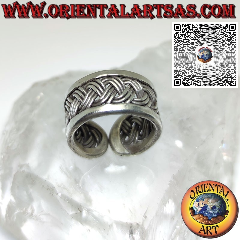 Silver band ring with 3-strand weave, made by Karen