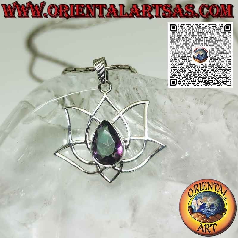 Pendentif en argent Fleur de Lotus avec aura de quartz symbole de purification