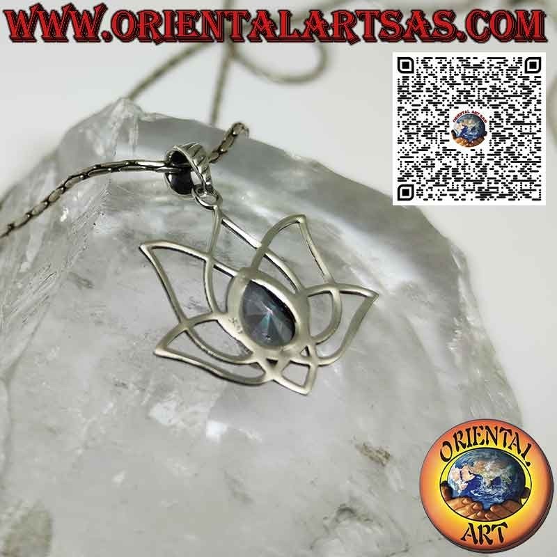 Silver pendant Lotus flower with quartz aura symbol of purification