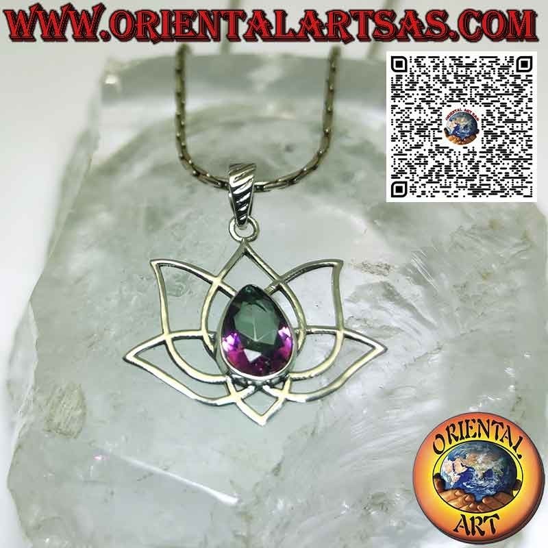 Pendentif en argent Fleur de Lotus avec aura de quartz symbole de purification