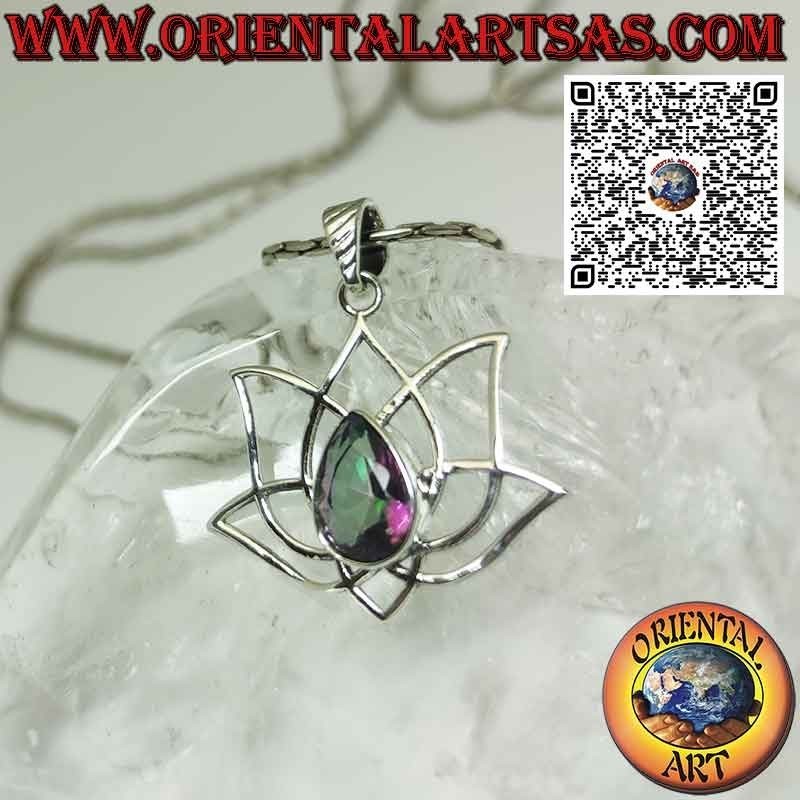 Colgante de plata Flor de loto con aura de cuarzo símbolo de purificación