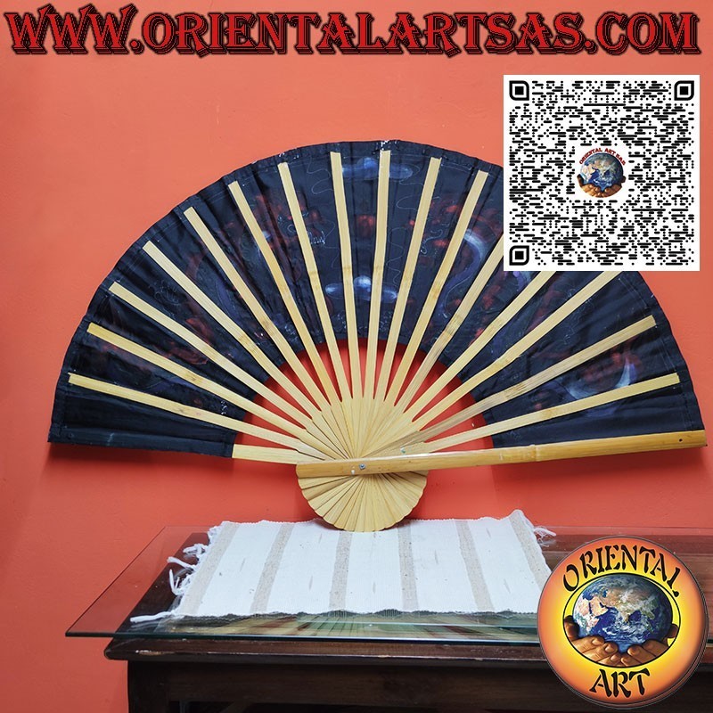 Wandventilator Drachen auf schwarzem Hintergrund auf 100 cm Stoff gemalt