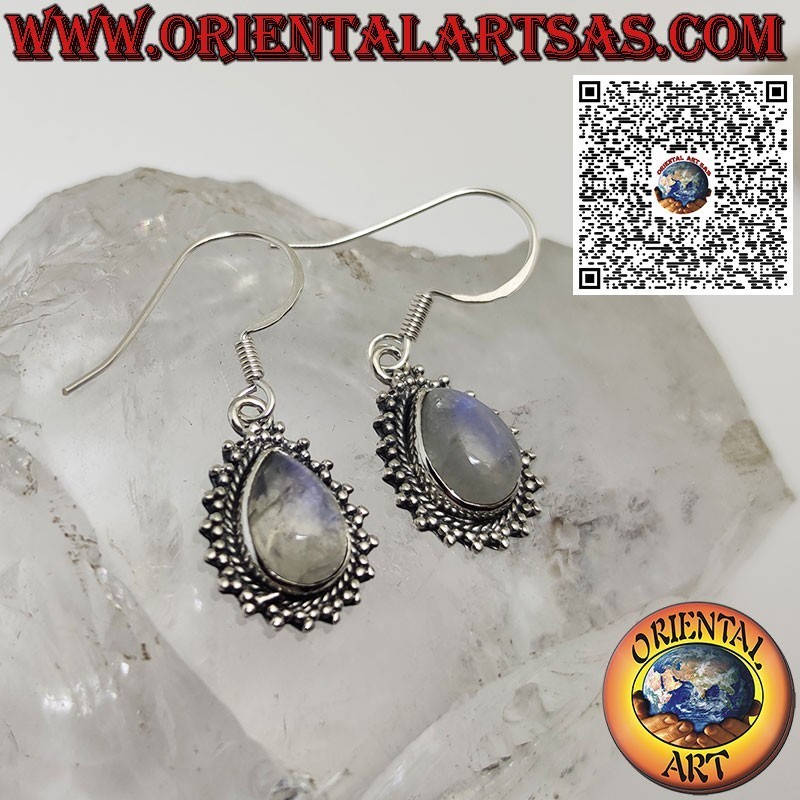 Boucles d'oreilles en argent avec pierre de lune arc-en-ciel en forme de larme, bord de sphère