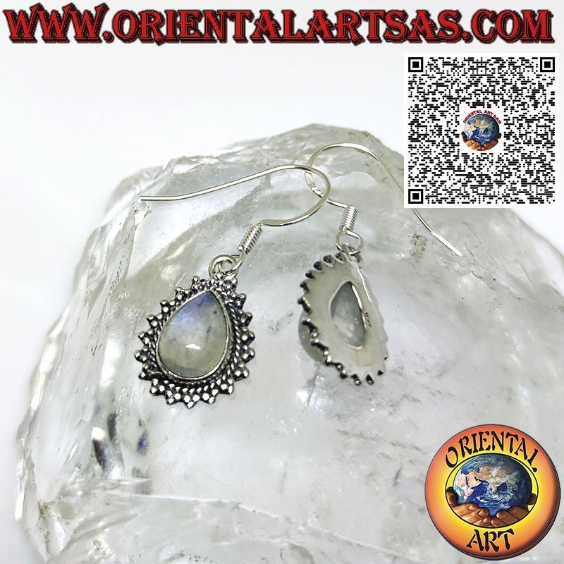 Boucles d'oreilles en argent avec pierre de lune arc-en-ciel en forme de larme, bord de sphère