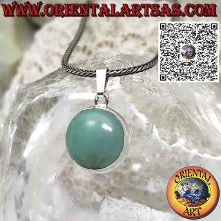 Ciondolo in argento con larimar naturale tonda incastonata a bordo semplice
