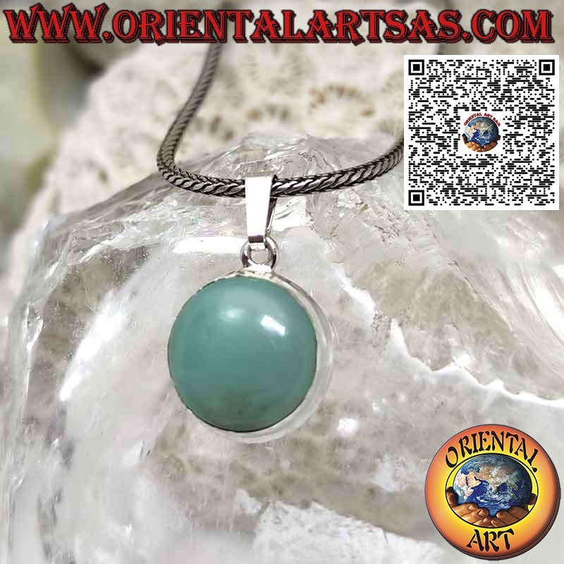 Ciondolo in argento con larimar naturale tonda incastonata a bordo semplice