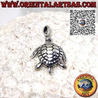 Sea turtle silver pendant, three-dimensional mobile