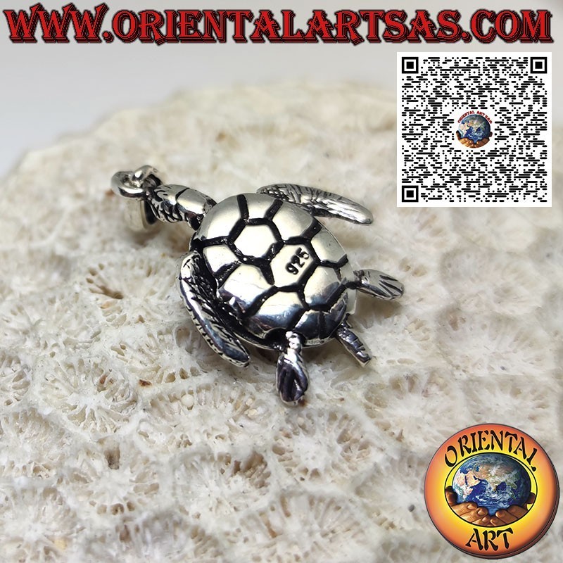 Ciondolo in argento tartaruga di mare, testuggine mobile tridimensionale