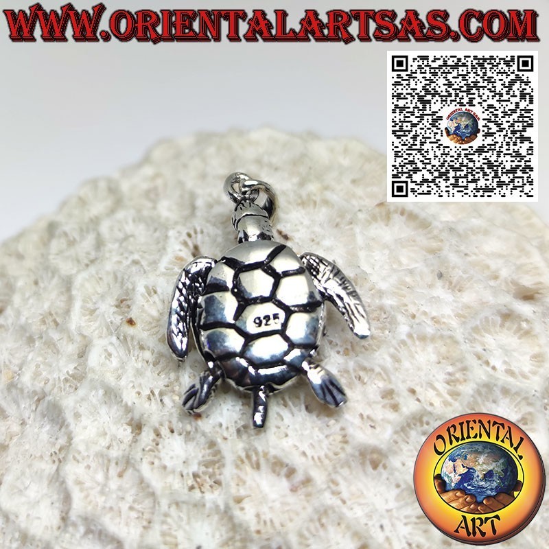Pendentif argent tortue de mer, mobile tridimensionnel