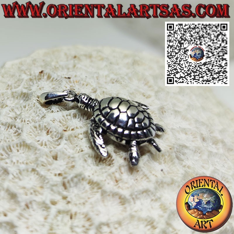 Ciondolo in argento tartaruga di mare, testuggine mobile tridimensionale