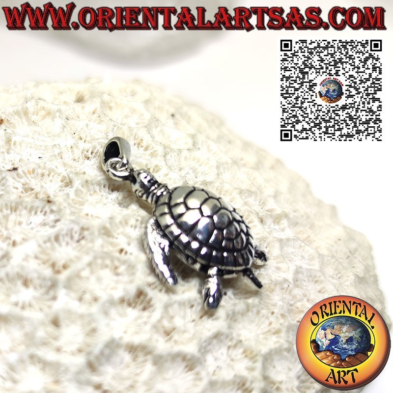 Pendentif argent tortue de mer, mobile tridimensionnel