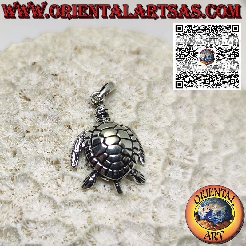 Pendentif argent tortue de mer, mobile tridimensionnel