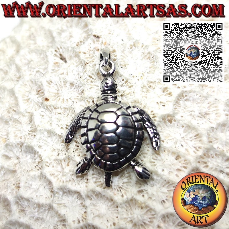 Sea turtle silver pendant, three-dimensional mobile