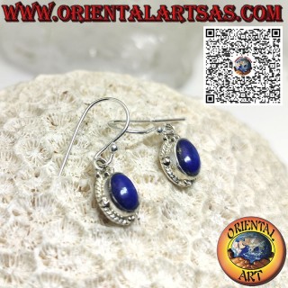 Boucles d'oreilles en argent avec lapis-lazuli naturel ovale, sphères et tresse