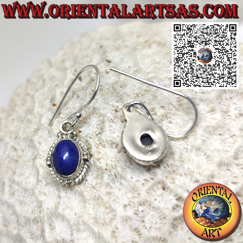 Boucles d'oreilles en argent avec lapis-lazuli naturel ovale, sphères et tresse
