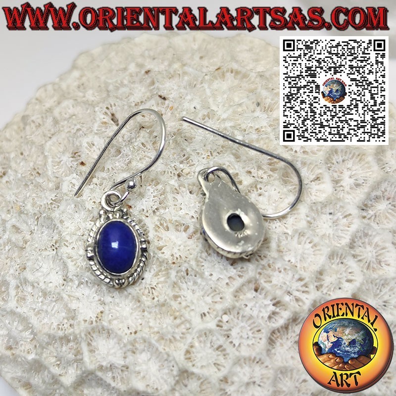 Pendientes de plata con lapislázuli natural ovalado, esferas y trenza