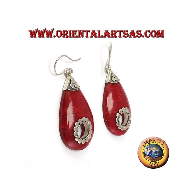 Pendientes de plata con forma de lágrima coral con agujero central (tachonado)