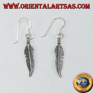 Boucle d'oreille moyenne pendentif argent plume