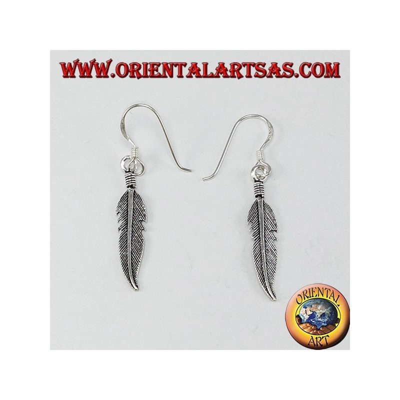 pluma medio pendiente pendiente de plata