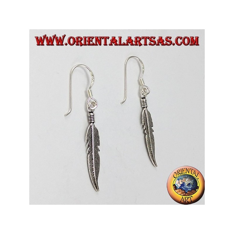 Boucle d'oreille moyenne pendentif argent plume