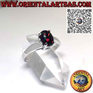 Anillo de plata con ópalo de fuego ovalado engastado con 4 puntas