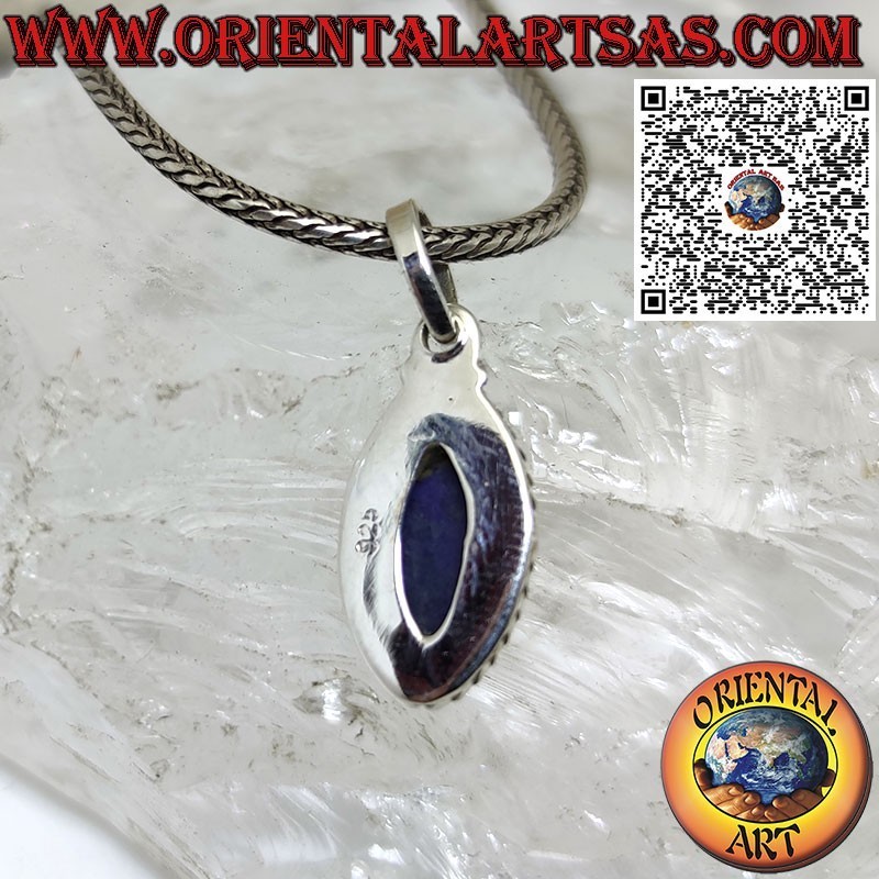 Pendentif en argent avec lapis-lazuli navette naturel et bord tressé