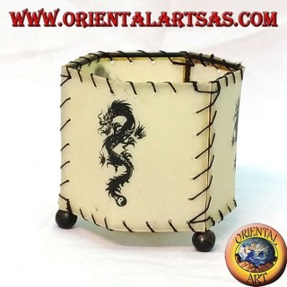 Leather gown holder, hexagonal prism with dragon drawn