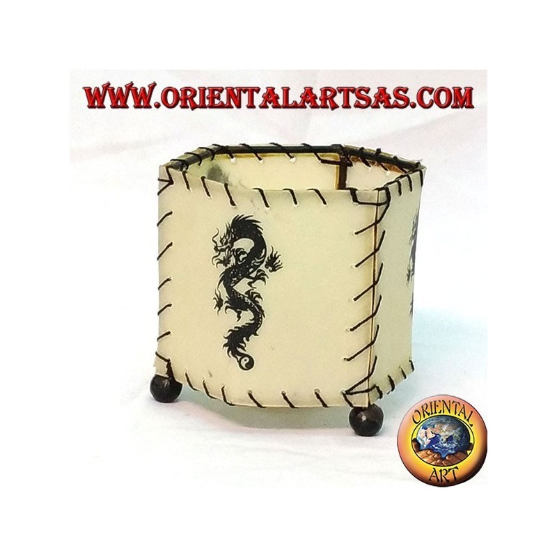 Leather gown holder, hexagonal prism with dragon drawn