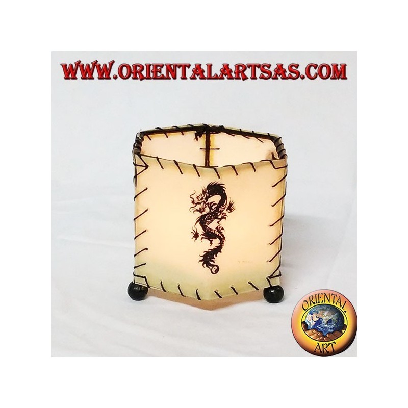 Leather gown holder, hexagonal prism with dragon drawn