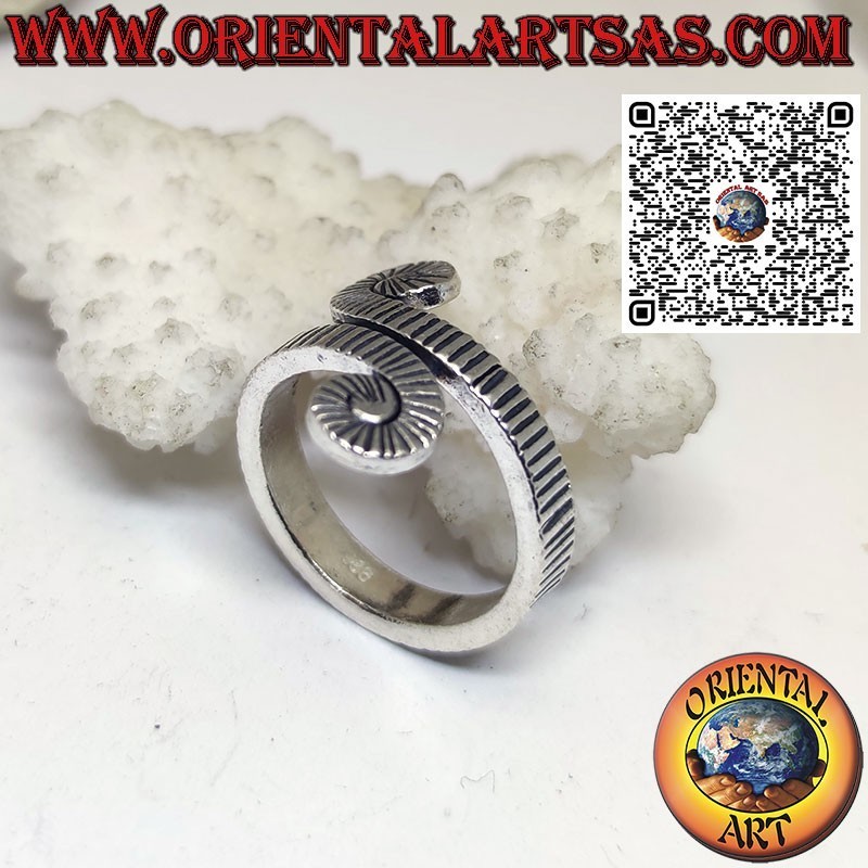 Carved spiral silver ring handmade by the Karen