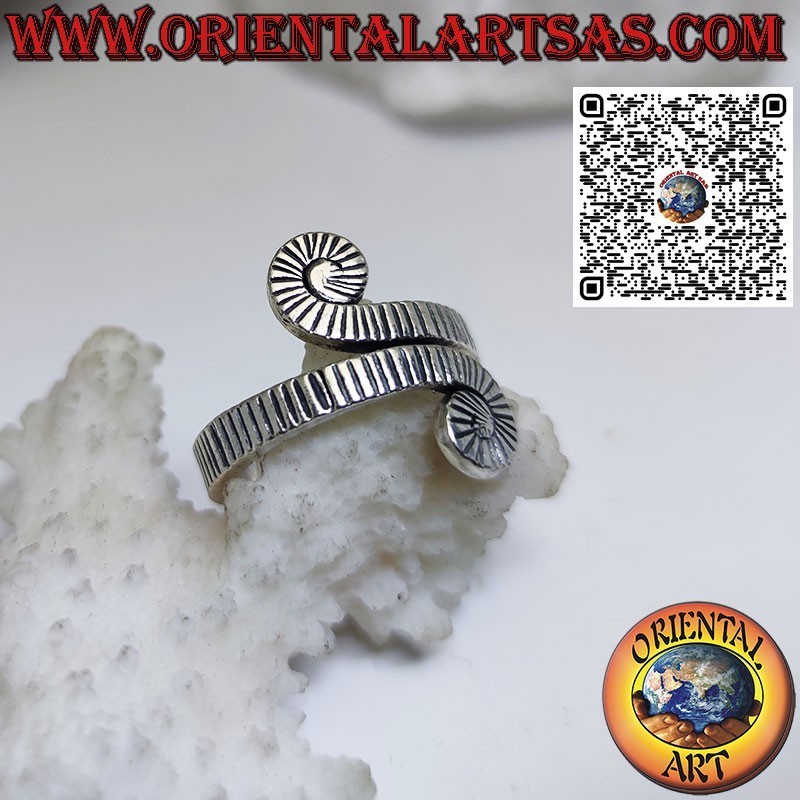Carved spiral silver ring handmade by the Karen
