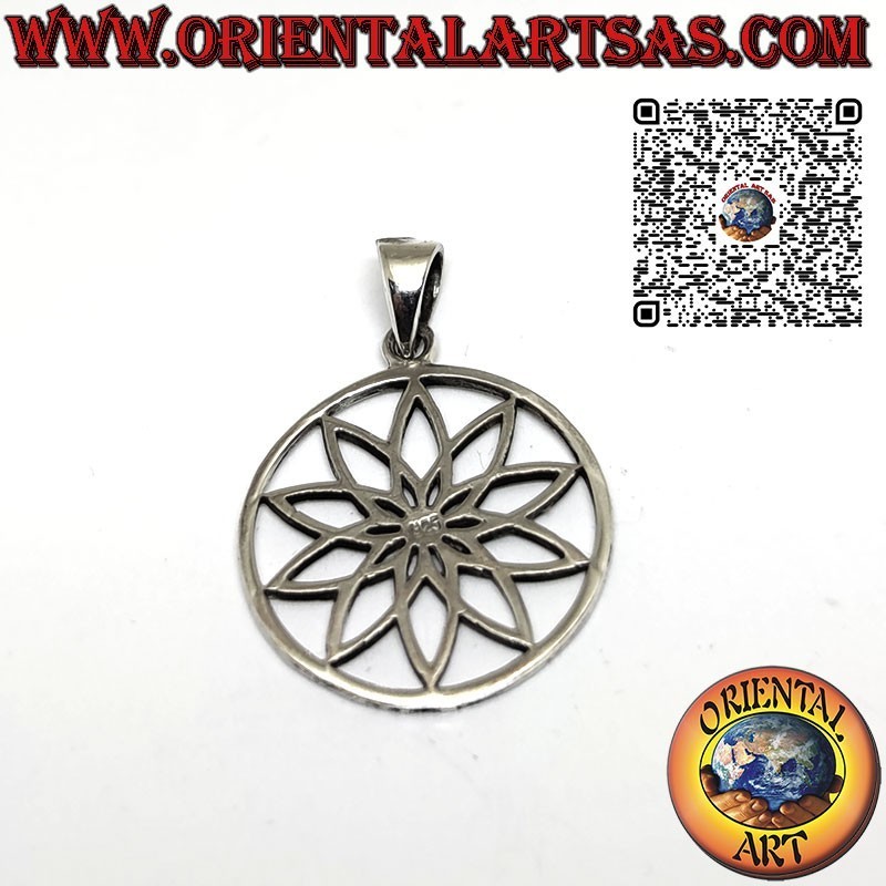 Geometric Mandala Lotus Flower Pendant 925 Silver | Oriental Art