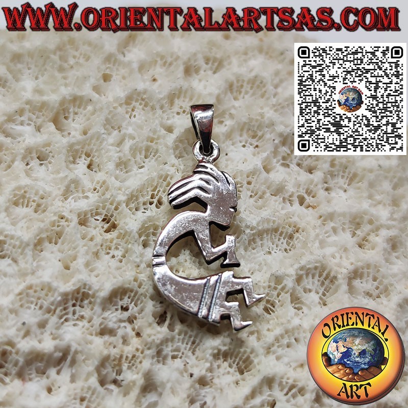 Kokopelli silver pendant symbol of joy and fertility, Small