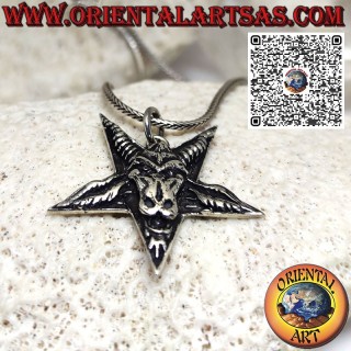 Ciondolo in argento Baphomet Bafometto sul pentacolo simbolo Satana Wicca