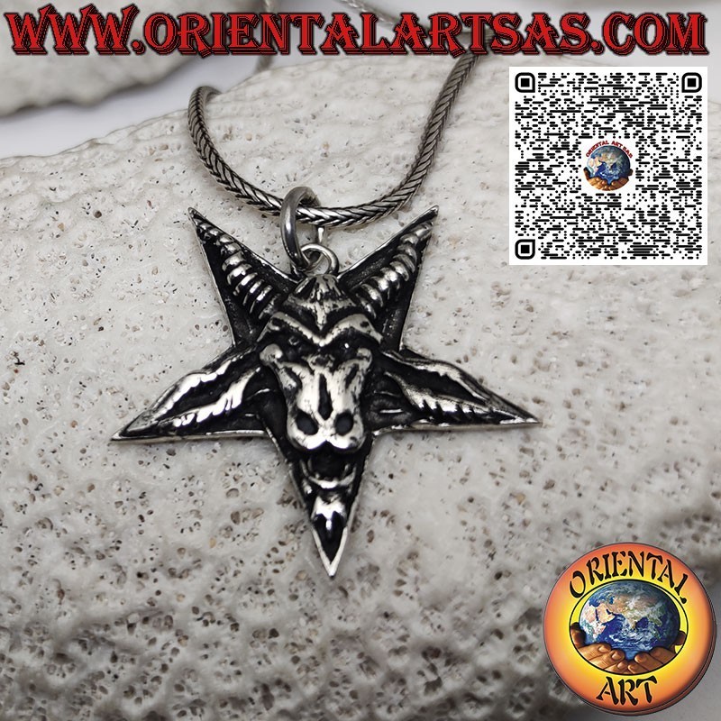 Ciondolo in argento Baphomet Bafometto sul pentacolo simbolo Satana Wicca