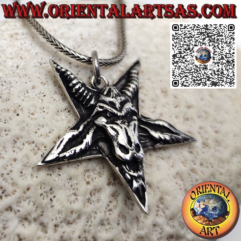 Baphomet silver pendant on the pentacle symbol of Satan and Wicca