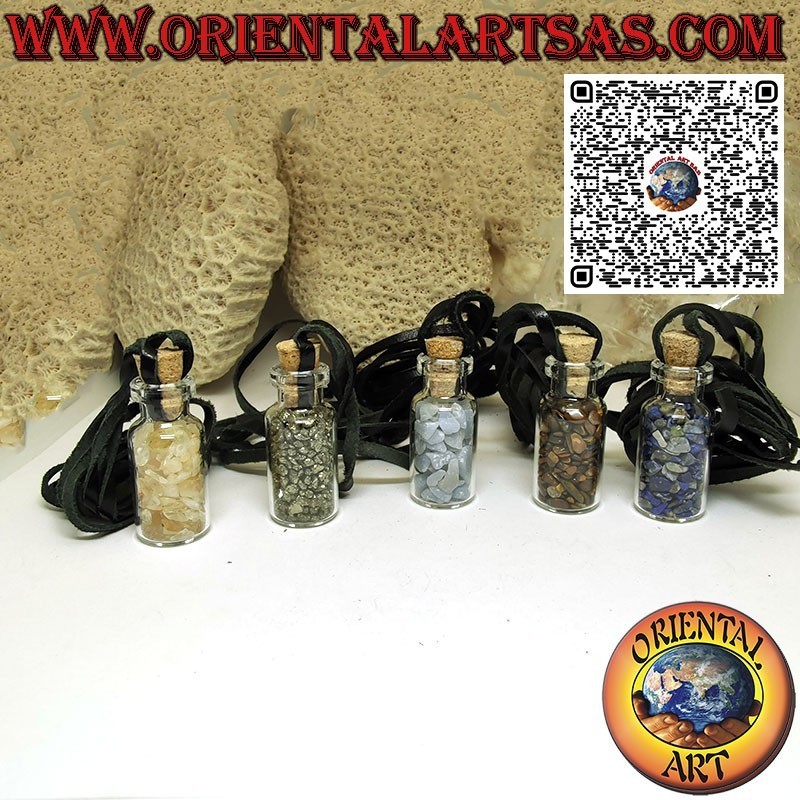 Lucky necklace with raw mineral stones in the bottle