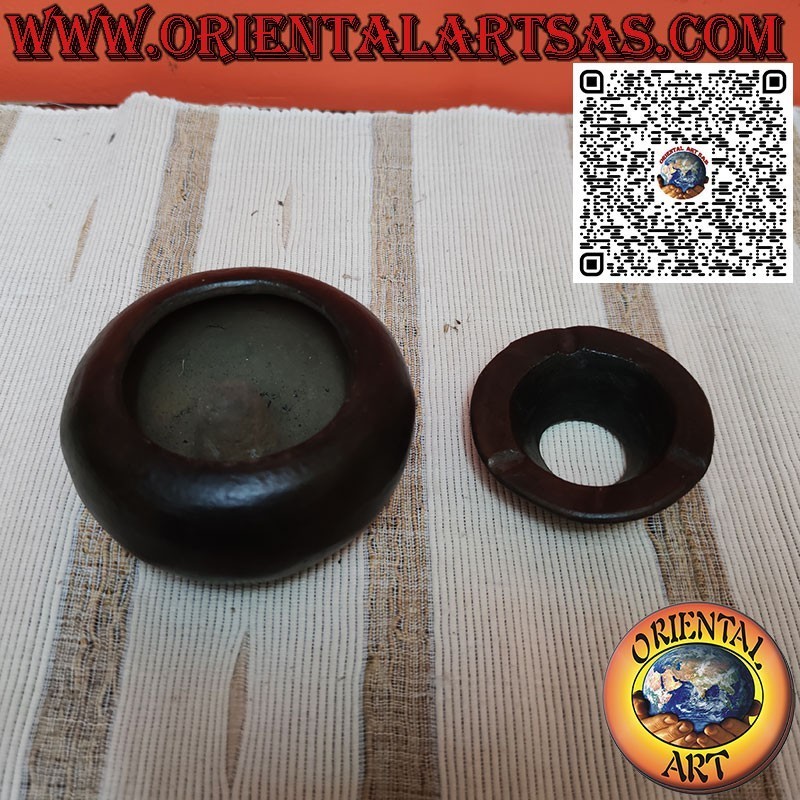 Cenicero alto redondo de terracota negra con tapa resistente al viento