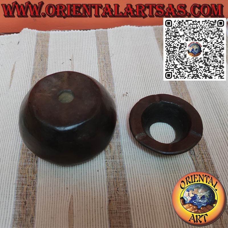 Tall round black terracotta ashtray with windproof lid