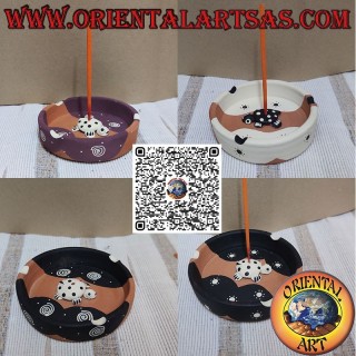 Round terracotta incense burning ashtray designed with a turtle