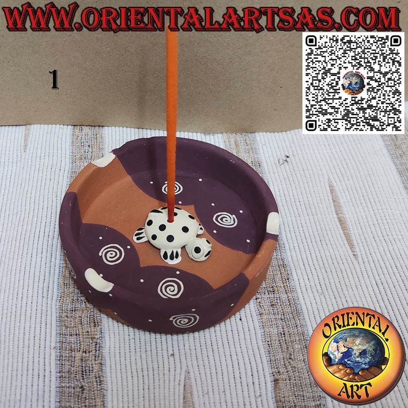 Runder Räucheraschenbecher aus Terrakotta mit Schildkrötenmotiv