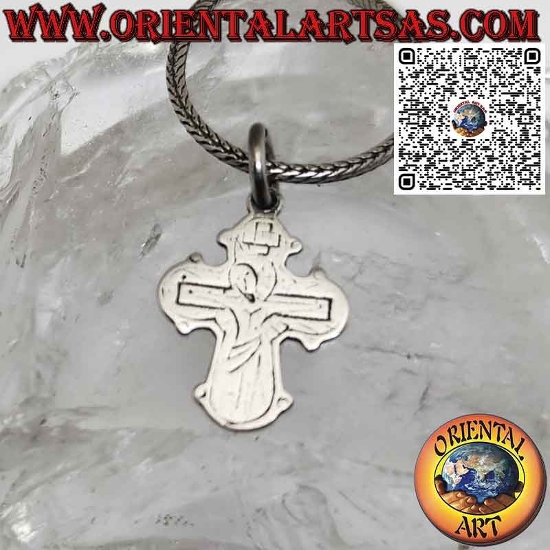 Pendentif croix orthodoxe en argent avec crucifix gravé double face